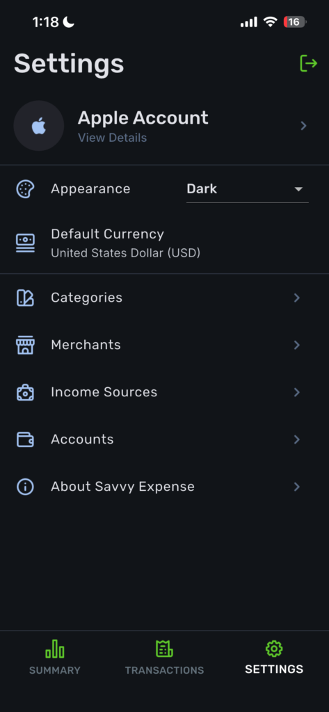 Step 1: In-app Settings screen showing Account Details button