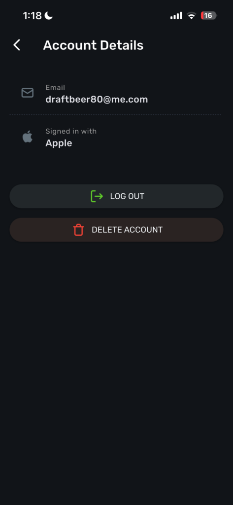 Step 2: Account Details screen with Delete Account button
